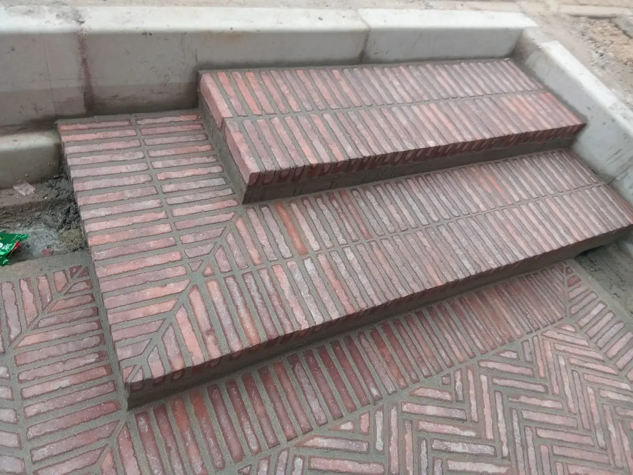 Outdoor stairs finished with brick paving